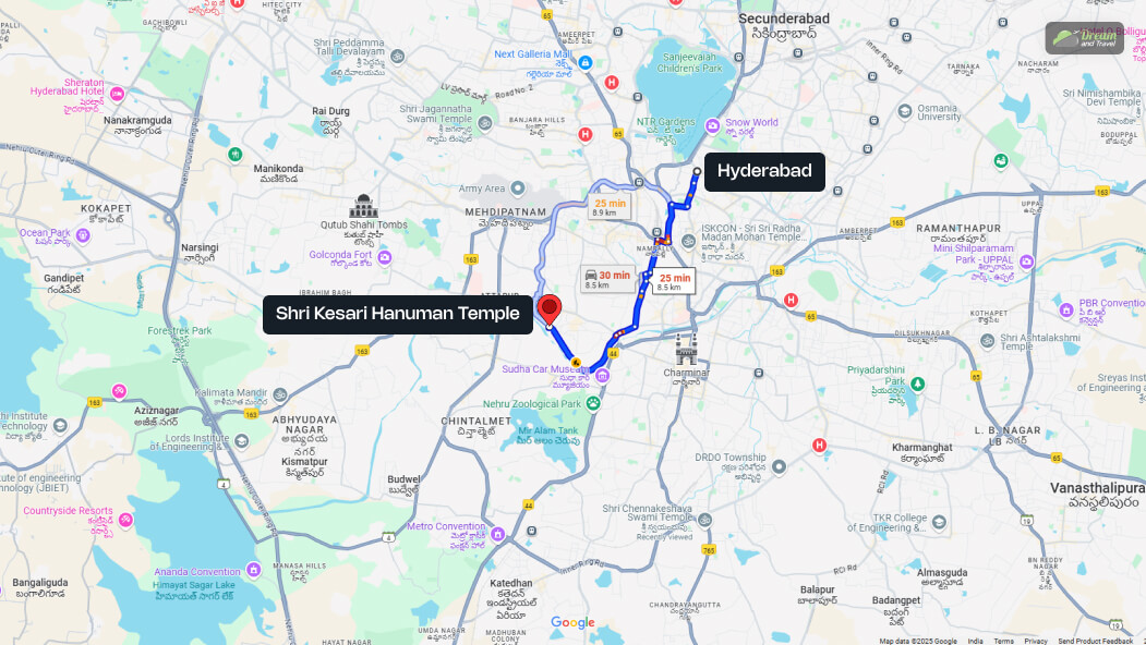 How To Reach Shri Kesari Hanuman Temple, Karwan, From Hyderabad_