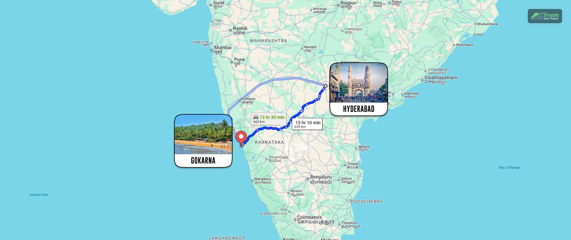 Hyderabad To Gokarna Distance